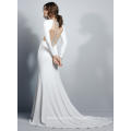 Luxury Bridal Hot Sale White Wedding Dresses Long Sleeve Backless Satin Mermaid Court Train Bridal Gown Custom Made